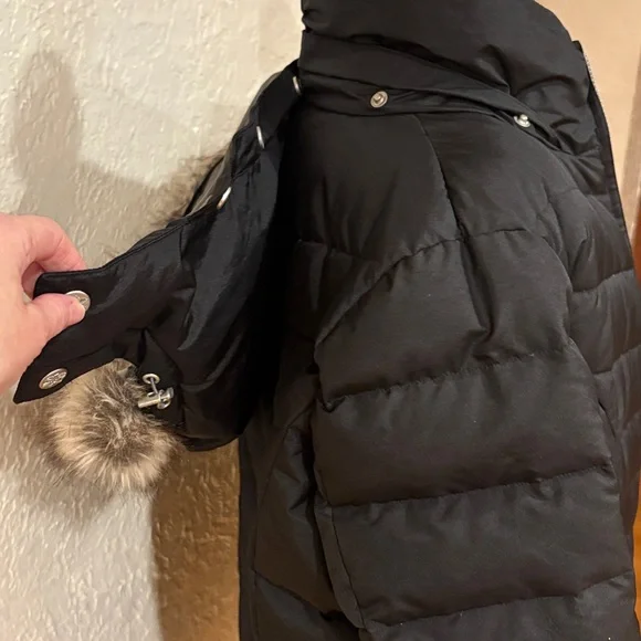 Eddie Bauer Black Down Fur Accent Puffer Coat - Picture 6 of 9
